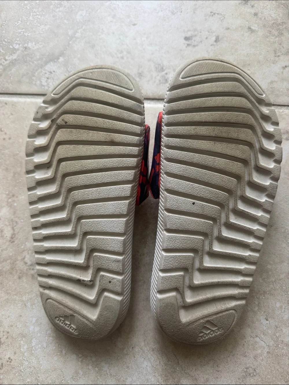 adidas Kids White Slides with Pink and Purple Geometric Strap